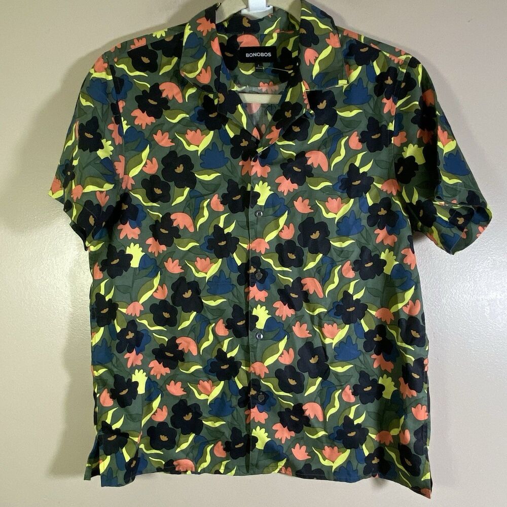 Bonobos Riviera Shirt Mens Large Floral Short Sleeve Button Up 100% Tencel